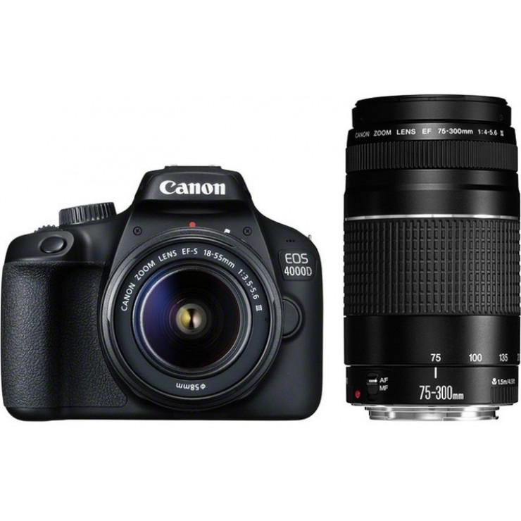Canon EOS 4000D DSLR + EF-S 18-55mm DC III & EF 75-300mm f/4-5.6 III