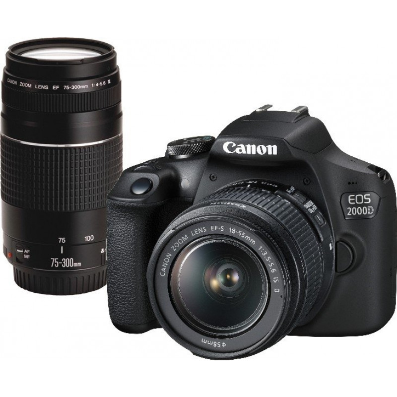 Canon EOS 2000D DSLR Camera with 18-55mm, 75-300mm, & 50mm Canon