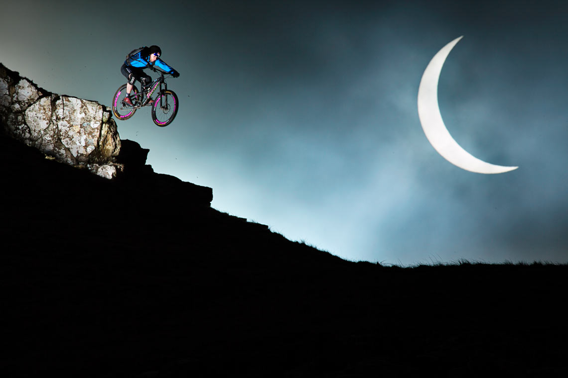 Danny MacAskill performs during the solar eclipse at the Quirrang on the Isle of Skye, United Kingdom on March 20th 2015 // Rutger Pauw / Red Bull Content Pool // P-20150320-00161 // Usage for editorial use only // Please go to www.redbullcontentpool.com for further information. // 