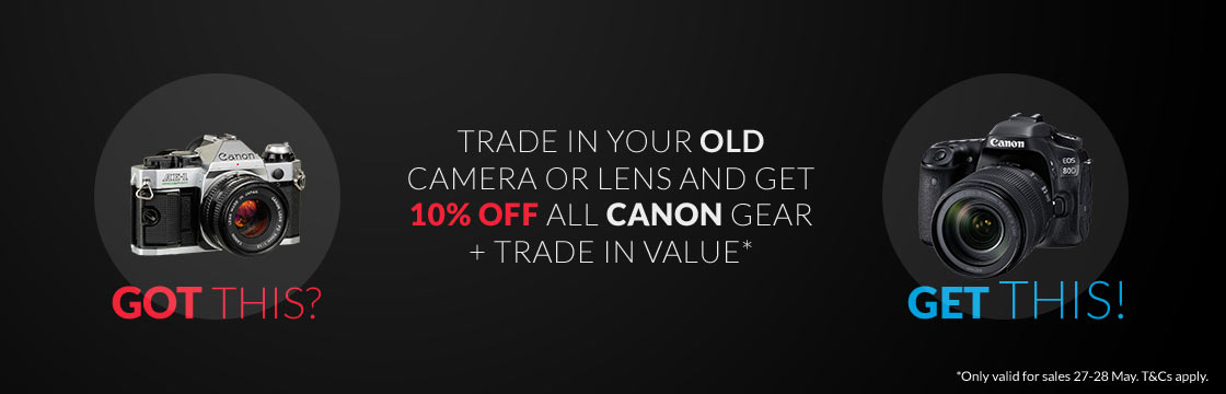 Get 10 percent off your Canon purchase when you trade in your old cameras and lenses!